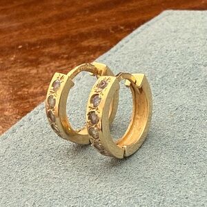 Elegant Gold Hoop Earrings with Pave Moonstones